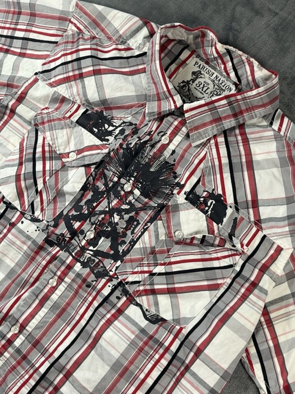 Parish Nation S/S Button Up Shirt Men's 3XL Brotherhood Graphic Red Black Street